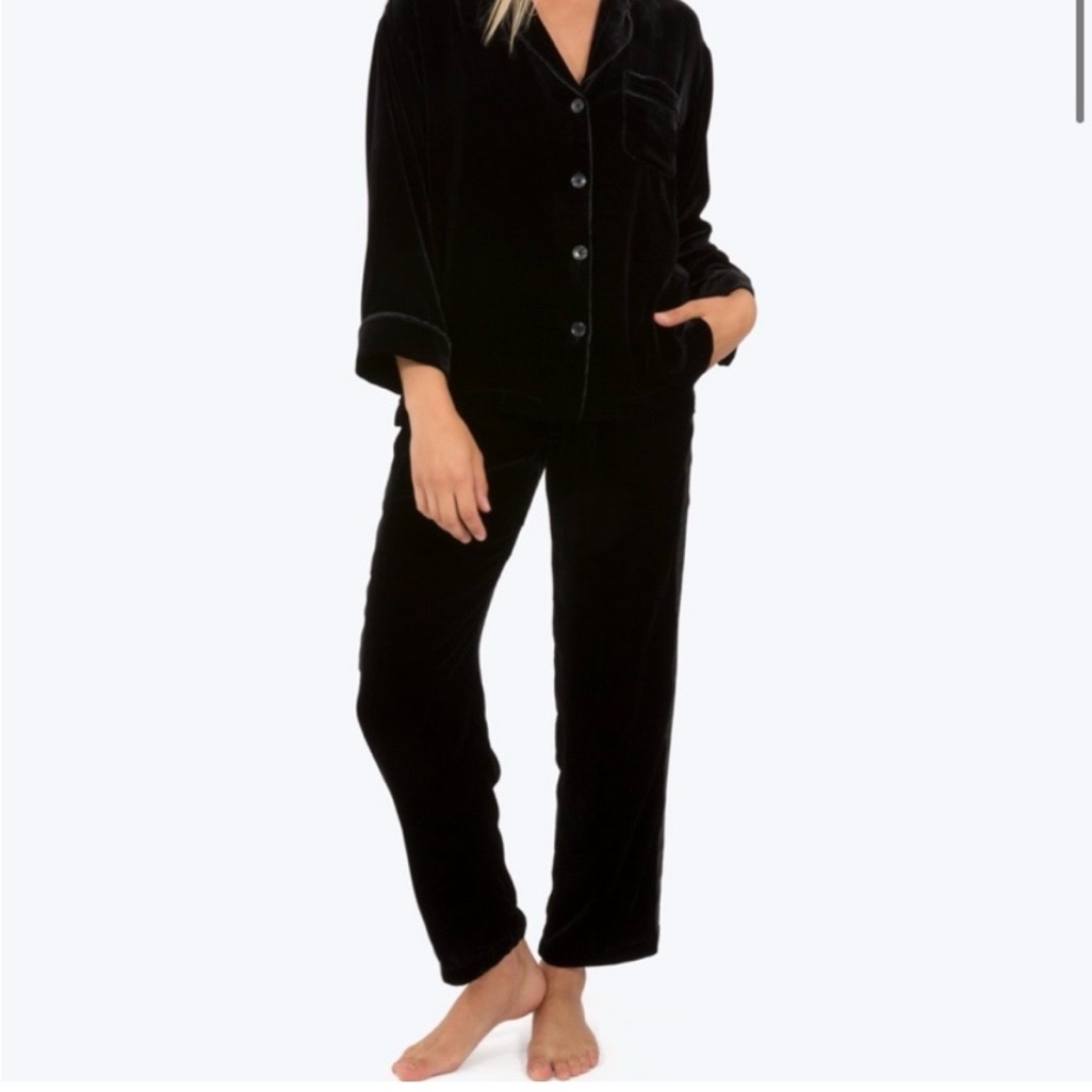 Sleepy Jones Marina Grosgrain Trimmed Velvet Pj Pant Medium